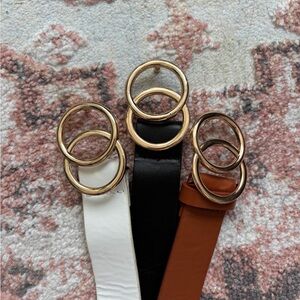 Elegant Gold Buckle Belts - Black, White, and Tan